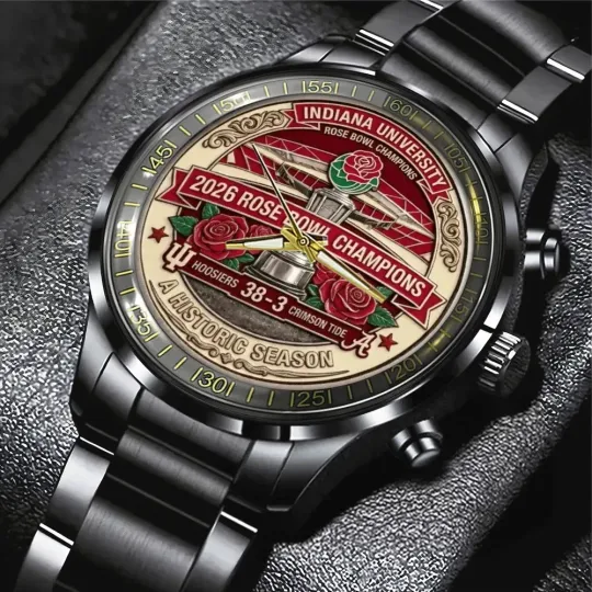 Discover 1Indiana1Hoosier Football Rose Bowl Champions Black Stainles Steel Watch FanGift