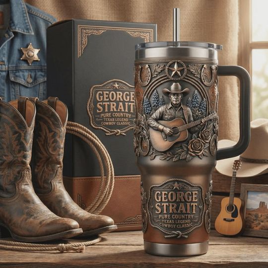 Discover Country Legend Cowboy Insulated Cup 40oz Mug with Handle Western Music Fan Gift