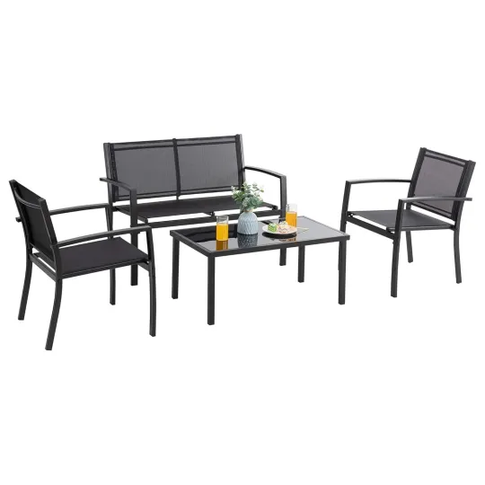Discover Vongrasig 4pc Patio Furniture Set, Outdoor Chairs & Loveseat Table, Black (Used)