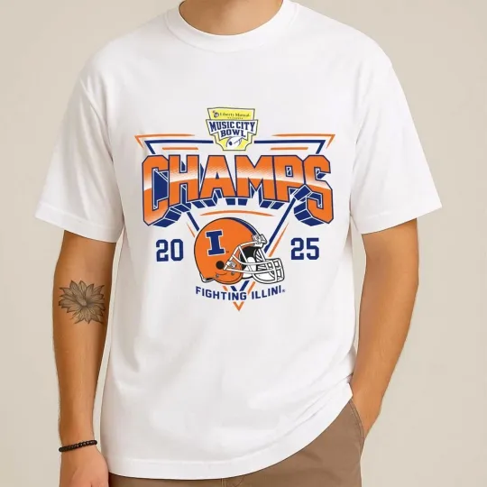 Discover Illinois Fighting Illini 2025 Music City Bowl Champions T-Shirt