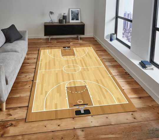 Discover Basketball Court Rug  Realistic Hardwood, NBA Playroom Decor