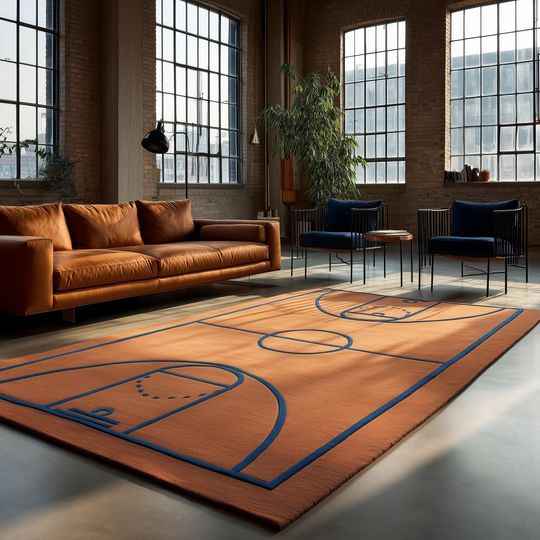 Discover Basketball Court Rug | Sports Theme Area Carpet | Boys Room Decor | Custom Game Court Floor Mat | Modern Playroom Rug | Athlete Gift Idea