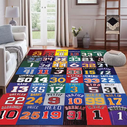 Discover Basketball Jersey Number Rug, Sports Theme Kids Playroom Area Mat, Basketball Numbered Room Rug for Basketball Lovers
