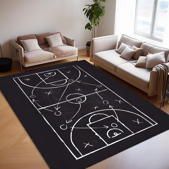 Discover Basketball Tactic Court Rug, Personalized Name Rug, NBA Tactical Rug, Teen Room Carpet, Black Board Rug, Christmas Gift, Basket Hoop Rug