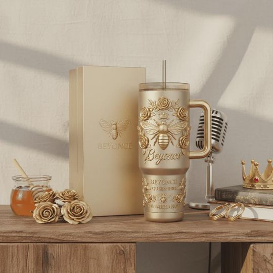 Discover Golden Queen Bee Insulated Cup 40oz Travel Mug Renaissance Fan Gift