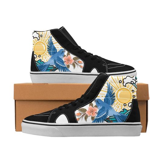 Discover Bluebird Print High Top Shoes Sneakers for Men and Women