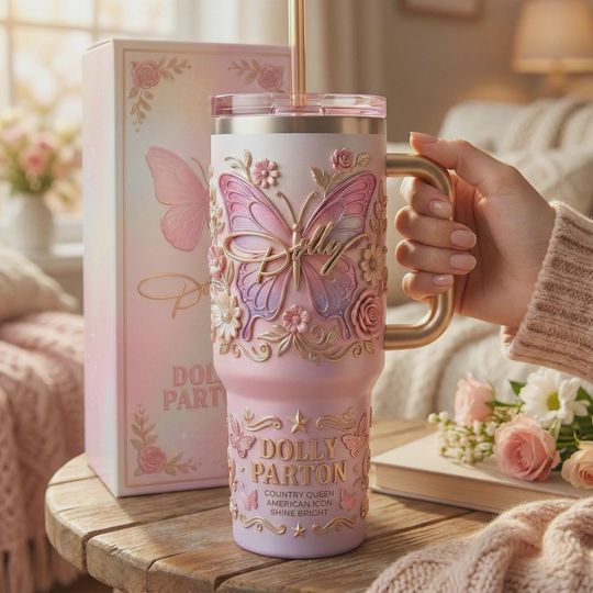 Discover Pink Butterfly Country Music Insulated Cup 40oz Travel Mug Icon Gift