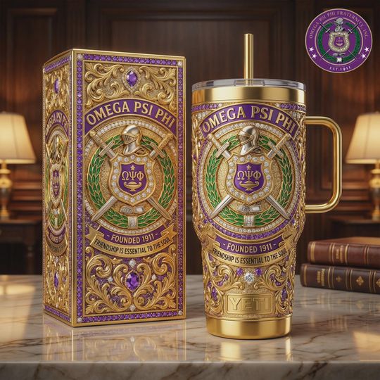 Discover Gold Purple Royal Insulated Cup 40oz Mug with Handle Greek Fraternity
