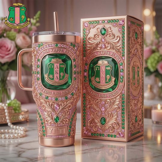 Discover Pink Green Luxury Insulated Cup 40oz Mug with Handle Sorority Gift