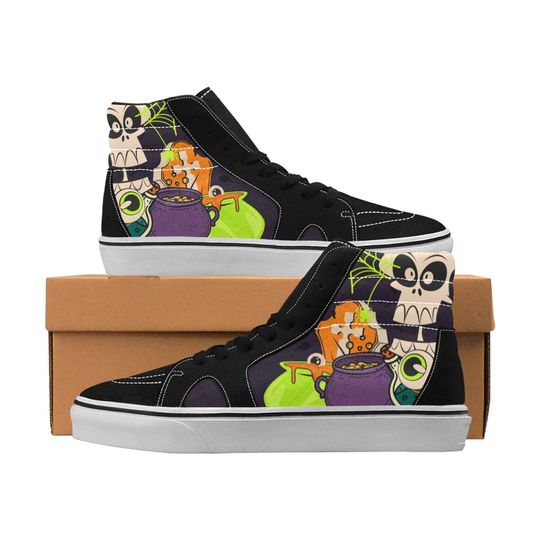 Discover Halloween Cauldron Skull High Top Shoes Sneakers for Men and Women