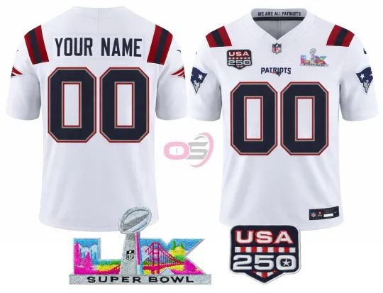 Discover New England Patriotss Super B.owl LX  Patches Custom White Jersey