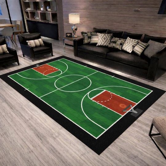 Discover Hand Tufted Basketball Court Area Rug, Sports Theme Green Court Rug for Game Room Living Room Kids Room