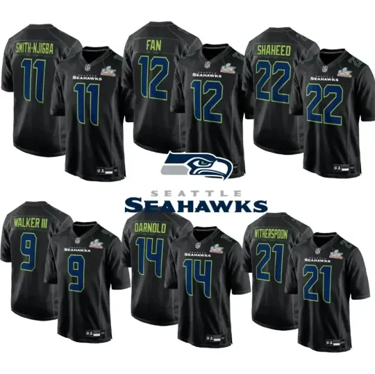 Discover Seahawkss Carbon Black Super Bowl LX Patch Game Men's Stitched Jersey