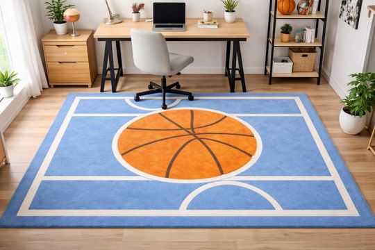 Discover Basketball Court Center Rug  Sports Theme Hand Tufted Carpet
