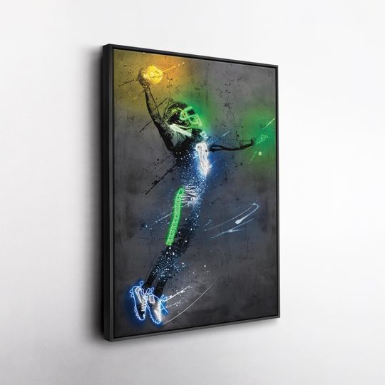 Discover Jaxon Smith-Njigba Poster Neon Splash Seattle Seahawks UnFramed Wall Art Print Home Decor Man Cave Gift
