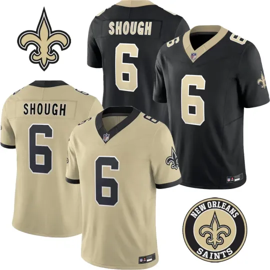 Discover Men's Youth Saints Tyler Shough #6 Gold Black Football Jersey