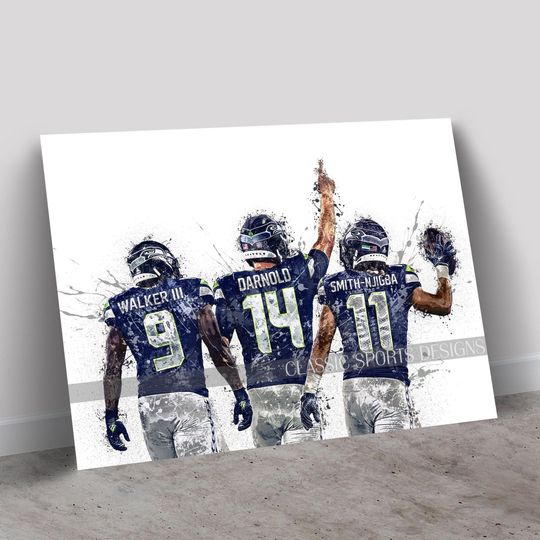 Sam Darnold Poster, Jaxon Smith-Njigba, Kenneth Walker III, Seattle Seahawks Big 3, Wall Art Print, Kids Decor, Man Cave Gift