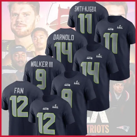 Discover Seattle Seahaw Super Bowl LX Patch Name & Number: Darnold, Smith-Njigba Gift