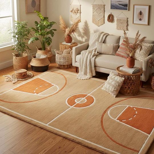 Discover Hand-Tufted Wool Basketball Court Rug, Sports Room Decor