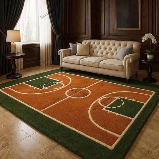Discover Handmade Wool Tufted Basketball Rug  Sports Nursery Decor