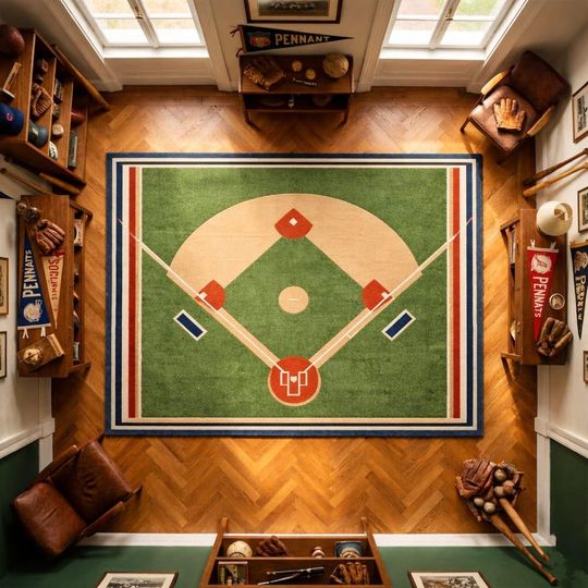 Discover Handmade Wool Tufted Baseball Rug: Sports Decor for Kids Room
