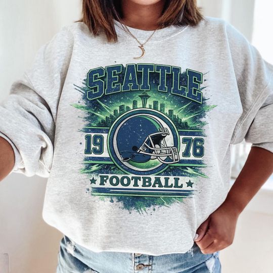 Discover Seattle Football Vintage Retro Helmet Sweatshirt, Seattle 1976 Football, Game Day Sports Fan Pullover