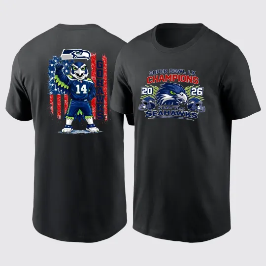 Discover Seahawks 2026 Super Bowl LX Champions 2 sided TShirt - Size S to 5XL