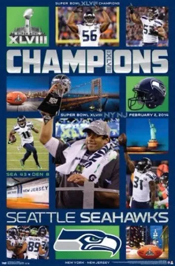 Discover Seattle Seahawks Super Bowl XLVIII Champions Poster