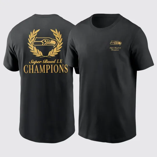 Discover Seattle Seahawks 2025 Super Bowl LX Champions TShirt - Black, S-5XL