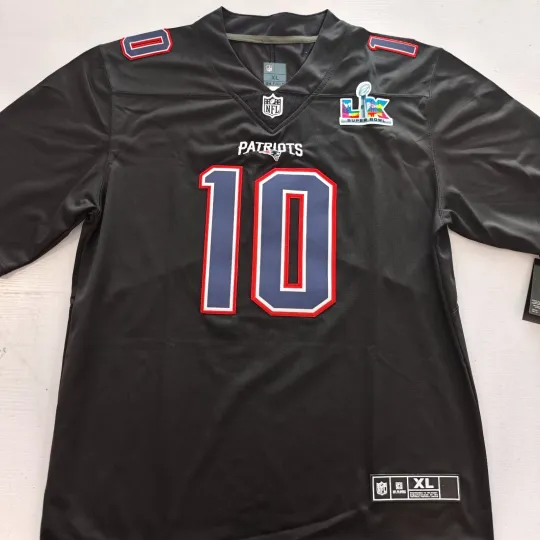 Discover Men's Patriots Drake Maye Black Super Bowl LX Patch Game Jersey #10