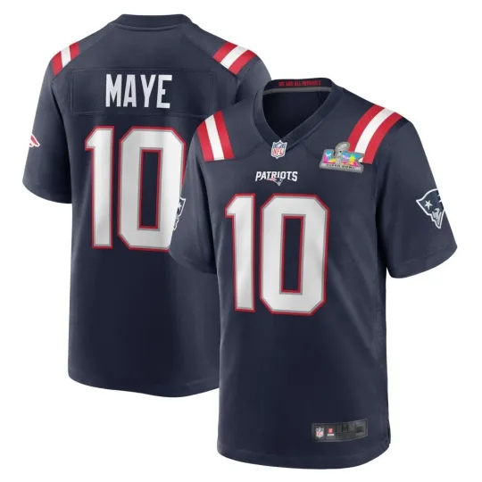 Discover Men's Patriots Drake Maye Navy Super Bowl LX Patch Game Jersey NWT #10