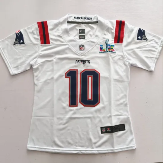 Discover Patriotss Drake Maye White Super B.owl LX Patch Game Jersey NWT #10