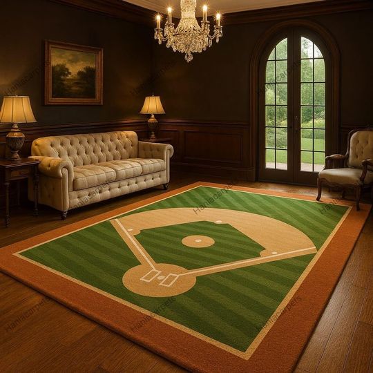 Discover Handmade Wool Tufted Baseball Rug  Sports Themed Kids Room Carpet | Custom Round Play Mat | Unique Boys Bedroom & Nursery Floor Decor