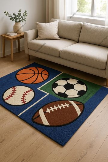 Discover Handmade Kids Sports Rug, Boys Bedroom Decor