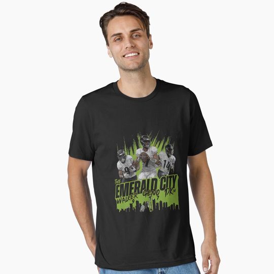 Discover Geno Smith, DK Metcalf & Kenneth Walker III Seattle Emerald City Trio Essential T-Shirt
