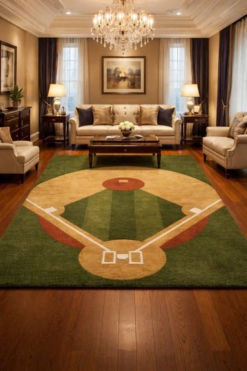 Discover Baseball Field Area Rug  Sports Themed Green Living Room, bedroom, Game Room Carpet