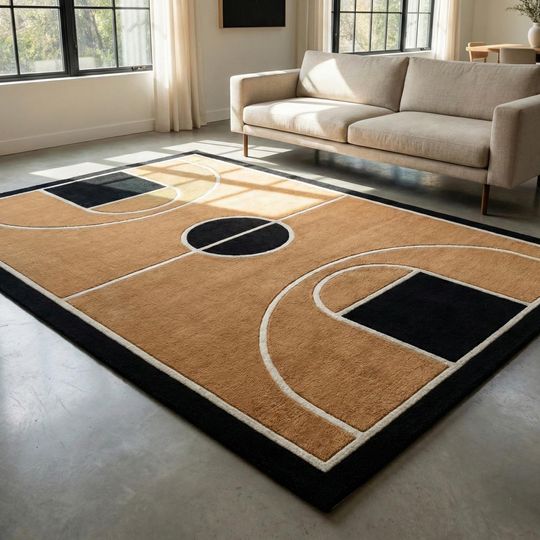 Discover Basketball Court Area Rug Modern Geometric Kids Room Decor