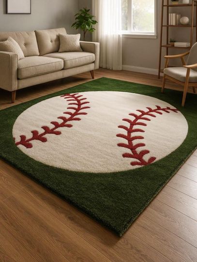Discover Handmade Wool Baseball Rug: Sports Kids Room Decor