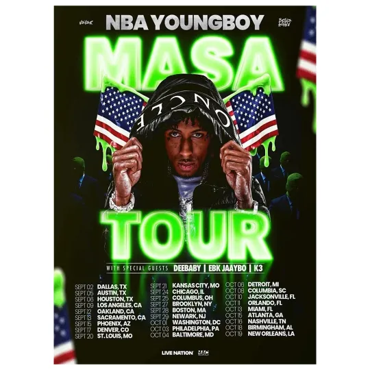 Discover NBA Youngboy Masa Tour 2025 Schedule Poster