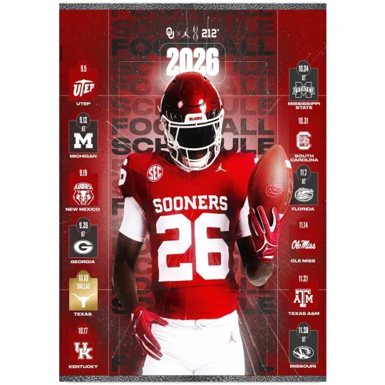 Oklahoma Sooners 2026 Football Schedule Poster - Premium Matte Vertical Display