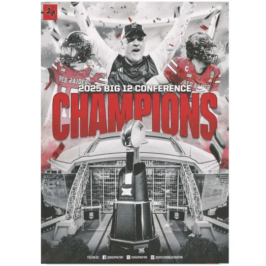 Texas Tech Red Raiders 2025 Big 12 Conference Champions Poster