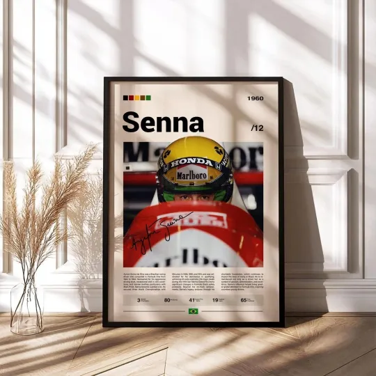 Discover Ayrton Senna Formula One Racing Legend Minimal Portrait Poster
