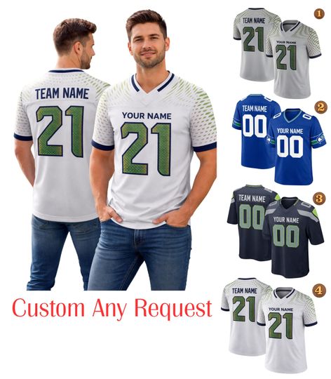 Personalized Team Name & Number Football Jersey, Custom Seattle Football Jersey, Customize Football Jerseys Seahawks Uniform, Fan Gift