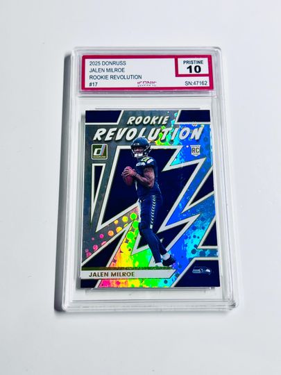 Jalen Milroe 2025 Donruss Rookie Revolution Acrylic Block Card #17 Seattle Seahawks