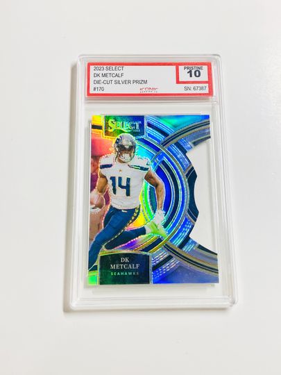 GRADED 10 DK Metcalf 2023 Select Die-Cut Silver Prizm #170 Seattle Seahawks Acrylic Block Card