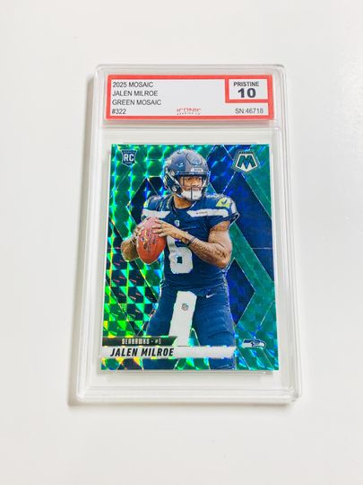Jalen Milroe 2025 Mosaic Green Rookie Card #322 Seattle Seahawks Acrylic Block Card