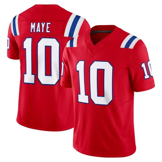 Discover Men's Drake Maye New England Jersey Red Game Limited Stitched Shirt