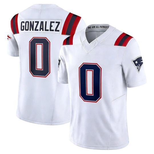 Discover Men's Christian Gonzalez New England Jersey White Game Limited Stitched Shirt