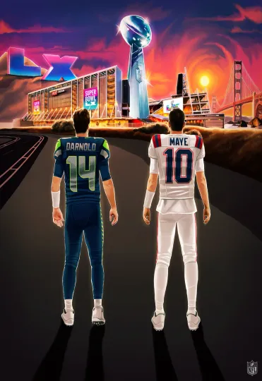 Discover New England Patriotss Vs Seattle Seahawks Dreamss Super B.owl LX Poster