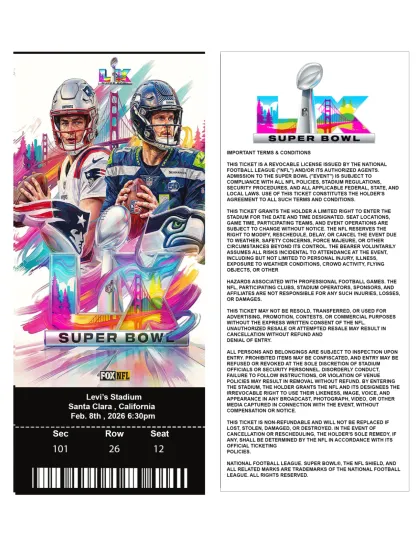 Discover Seattle Seahawkss Vs NE Patriotss Super B.owl LX Commemorative Ticket Stub Custom B